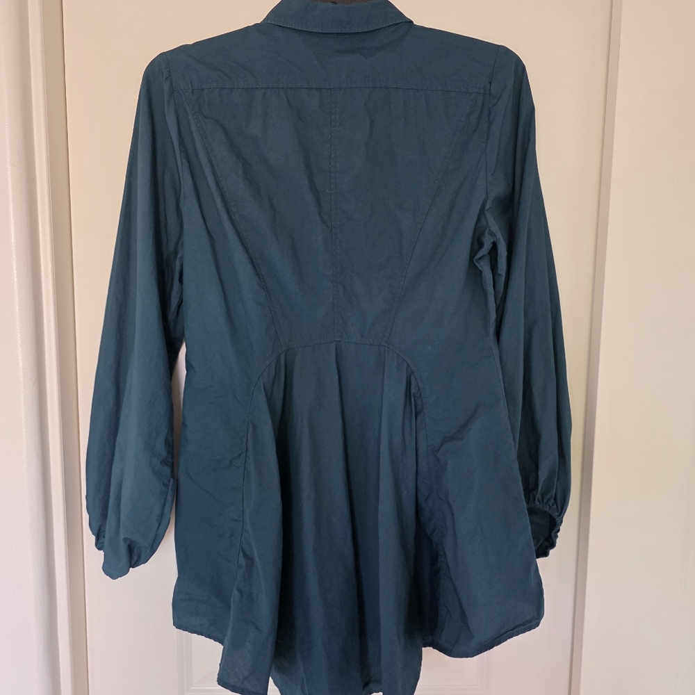 Free People Deep Teal Long Sleeve Shirt Dress Size M - Picture 4 of 6